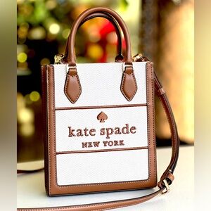 KATE SPADE Ellie Mini tote crossbody canvas brown off white